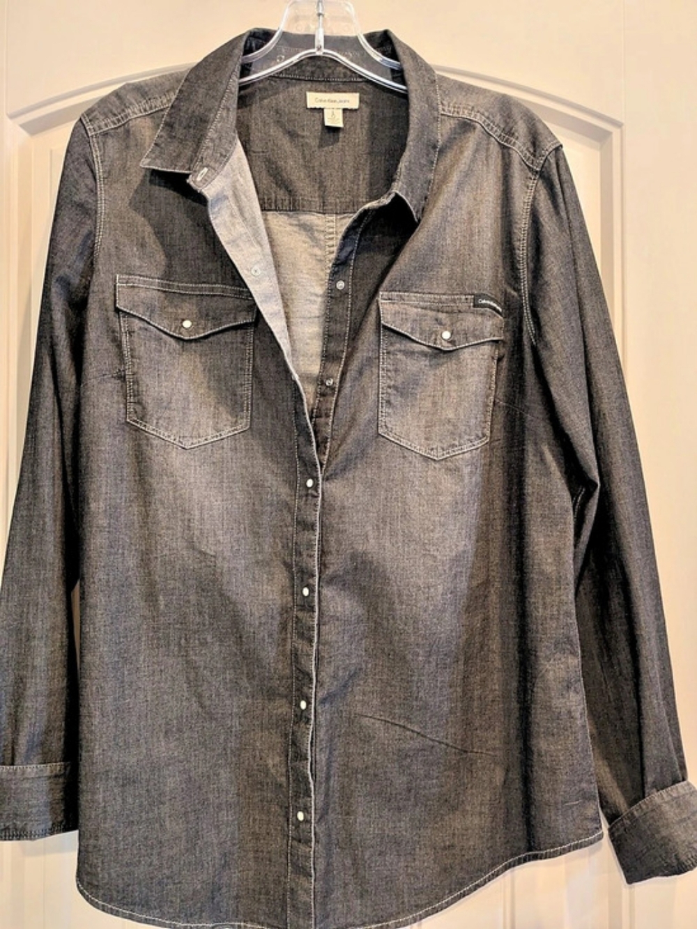 Calvin Klein Jeans Denim Button Down Shirt Gray Size Medium Like New